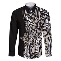 Polynesian Plumeria Floral Tattoo Pattern Family Matching Short Sleeve Bodycon Dress and Hawaiian Shirt Beige Style LT9 Dad's Shirt - Long Sleeve Beige - Polynesian Pride