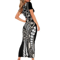 Polynesian Plumeria Floral Tattoo Pattern Family Matching Short Sleeve Bodycon Dress and Hawaiian Shirt Beige Style LT9 - Polynesian Pride