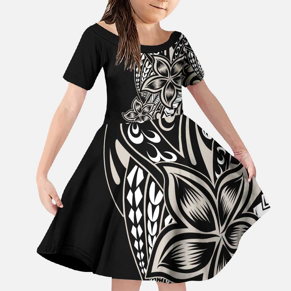 Polynesian Plumeria Floral Tattoo Pattern Family Matching Tank Maxi Dress and Hawaiian Shirt Beige Style LT9 Daughter's Dress Beige - Polynesian Pride