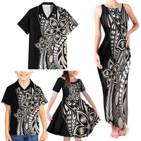 Polynesian Plumeria Floral Tattoo Pattern Family Matching Tank Maxi Dress and Hawaiian Shirt Beige Style LT9 - Polynesian Pride