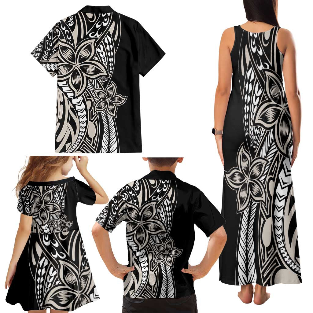 Polynesian Plumeria Floral Tattoo Pattern Family Matching Tank Maxi Dress and Hawaiian Shirt Beige Style LT9 - Polynesian Pride