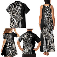 Polynesian Plumeria Floral Tattoo Pattern Family Matching Tank Maxi Dress and Hawaiian Shirt Beige Style LT9 - Polynesian Pride