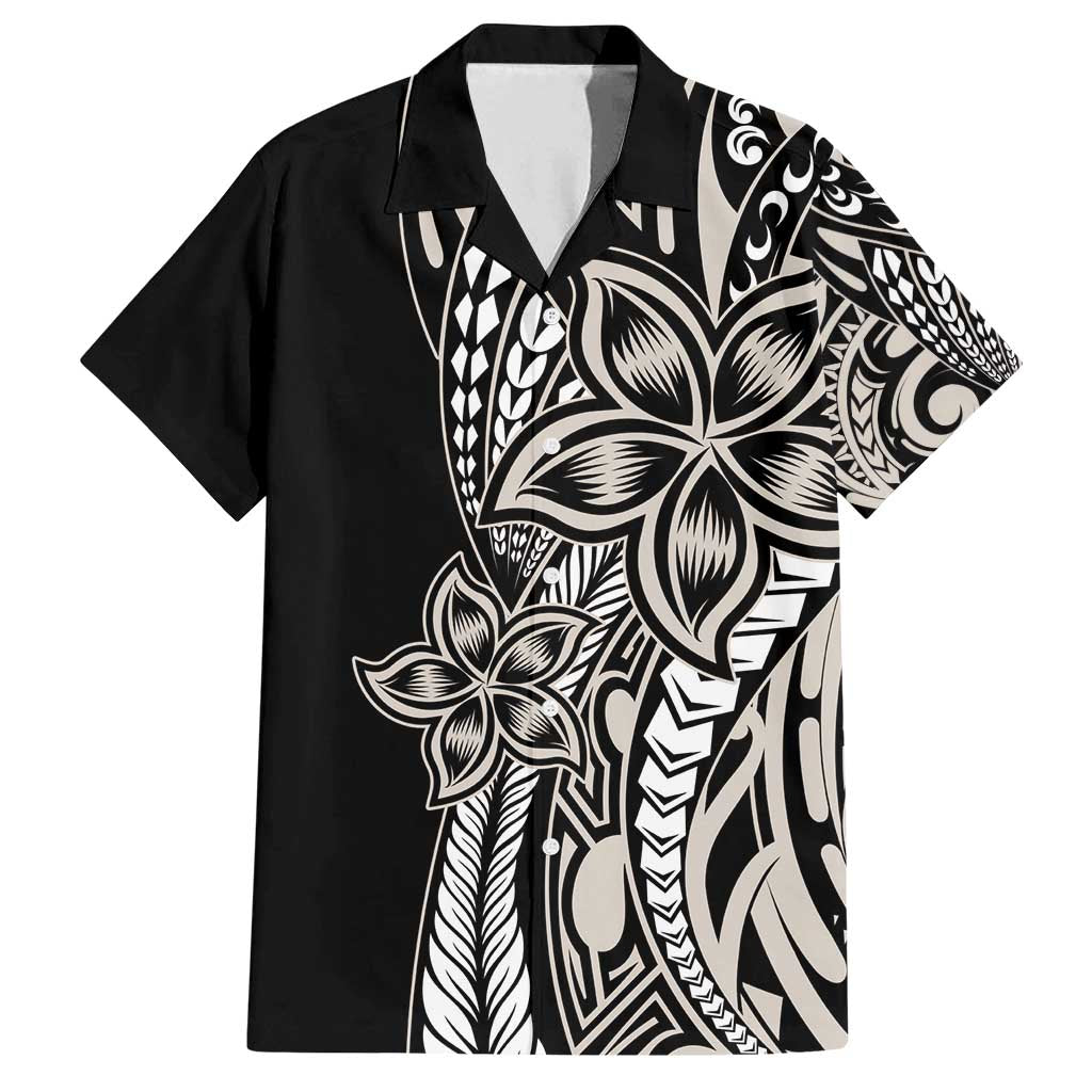 Polynesian Plumeria Floral Tattoo Pattern Family Matching Tank Maxi Dress and Hawaiian Shirt Beige Style LT9 Dad's Shirt - Short Sleeve Beige - Polynesian Pride