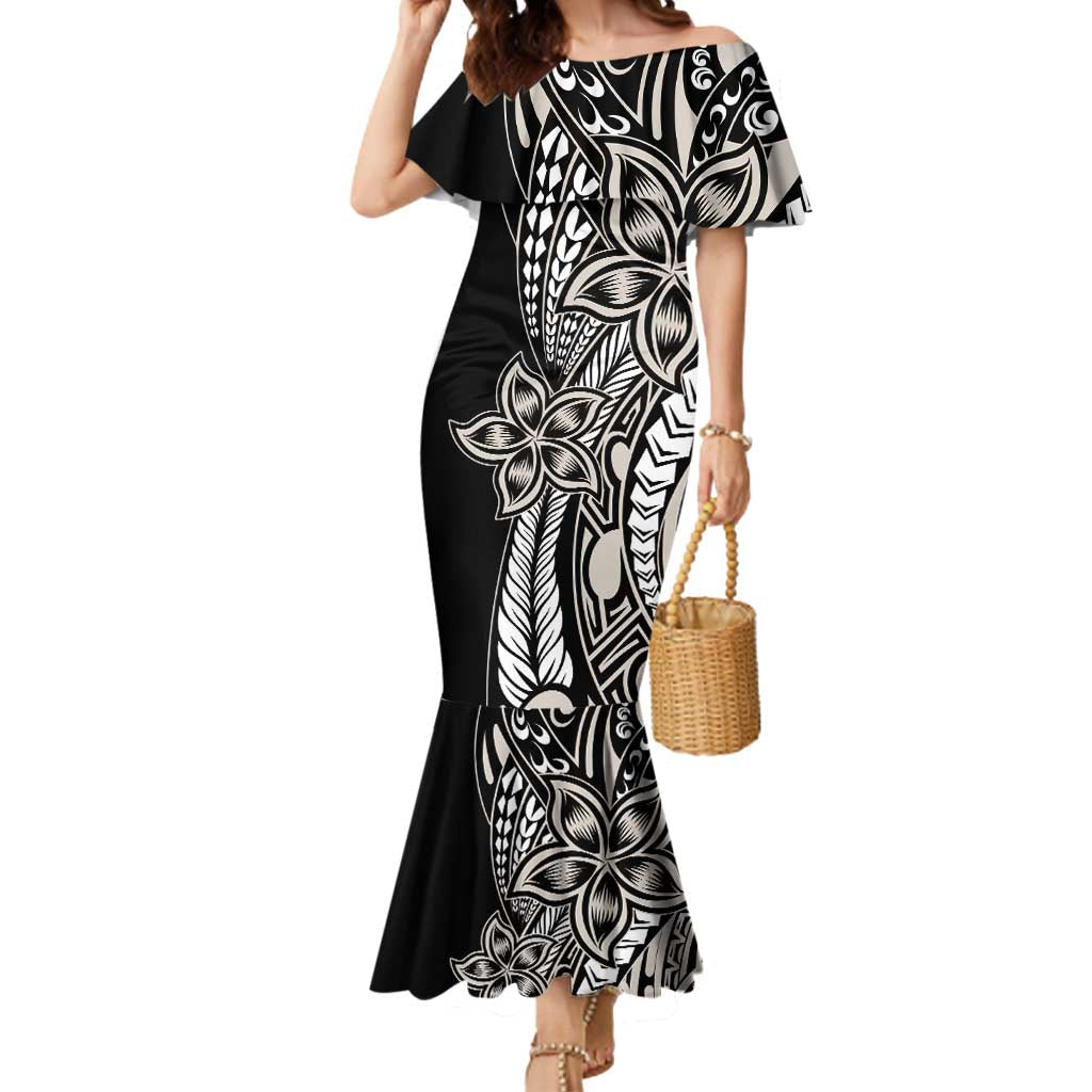 Polynesian Plumeria Floral Tattoo Pattern Mermaid Dress Beige Style LT9 Women Beige - Polynesian Pride