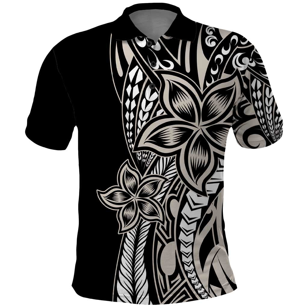 Polynesian Plumeria Floral Tattoo Pattern Polo Shirt Beige Style