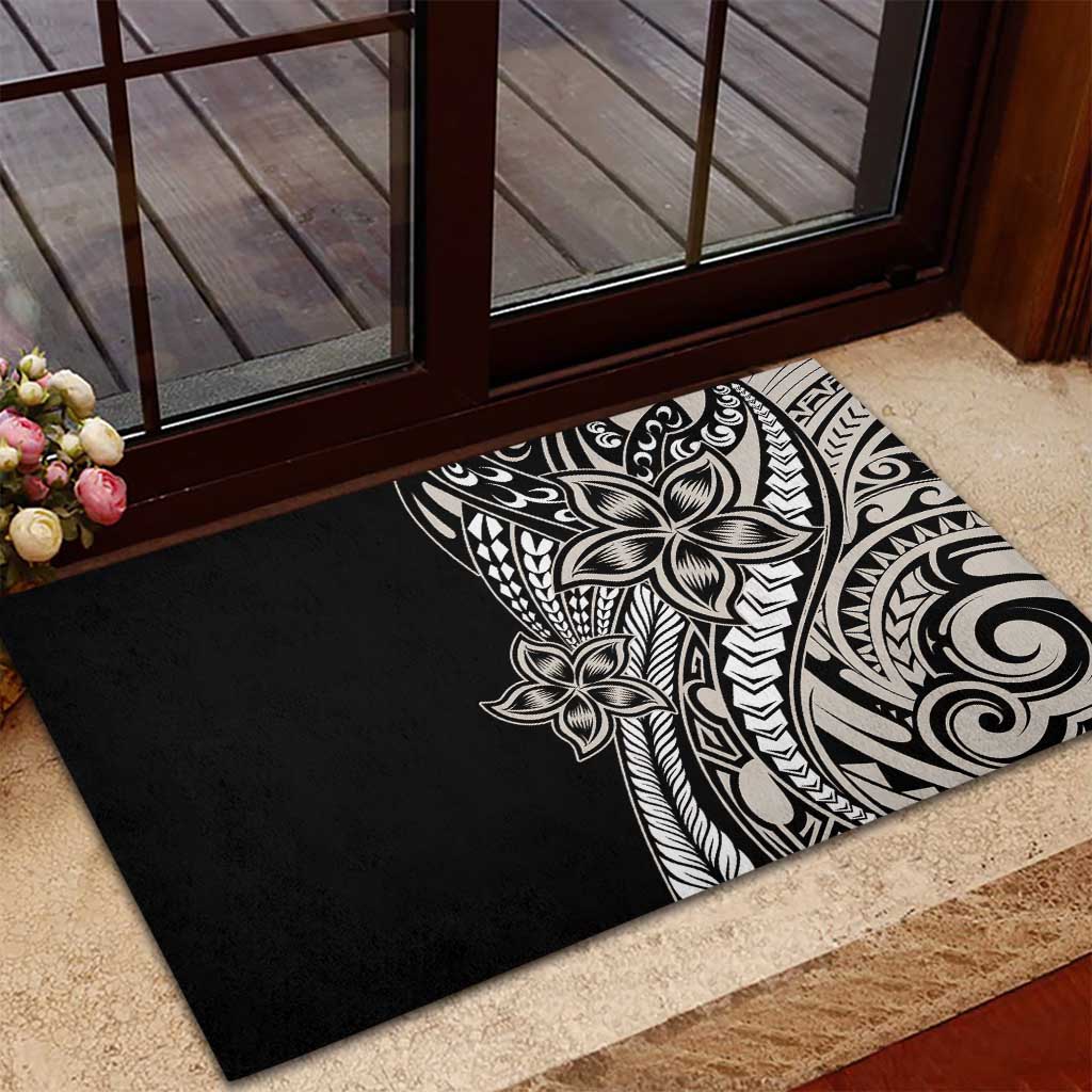 Polynesian Plumeria Floral Tattoo Pattern Rubber Doormat Beige Style