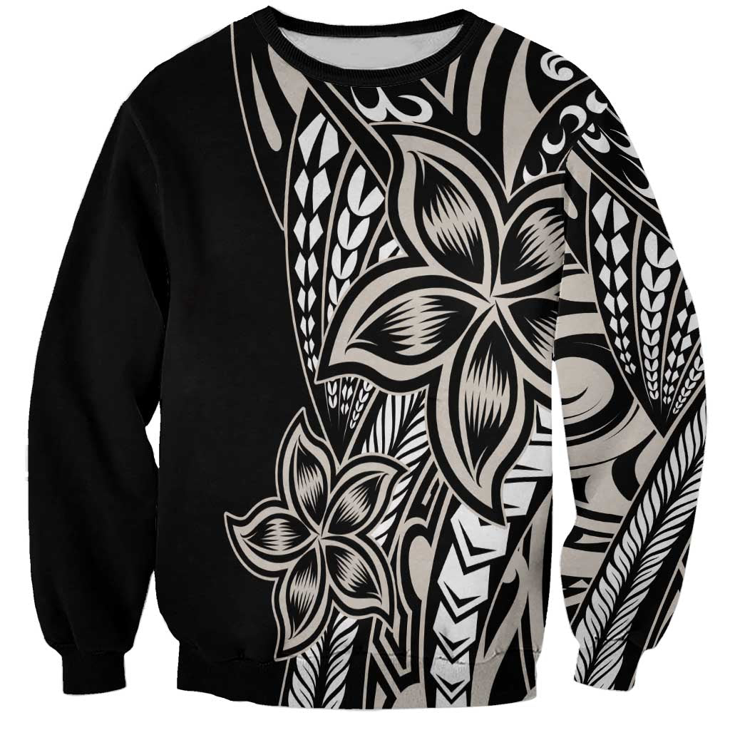 Polynesian Plumeria Floral Tattoo Pattern Sweatshirt Beige Style LT9 Unisex Beige - Polynesian Pride