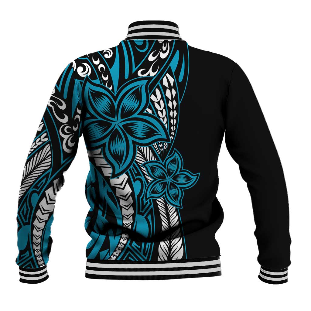 Polynesian Plumeria Floral Tattoo Pattern Baseball Jacket Bllue Style