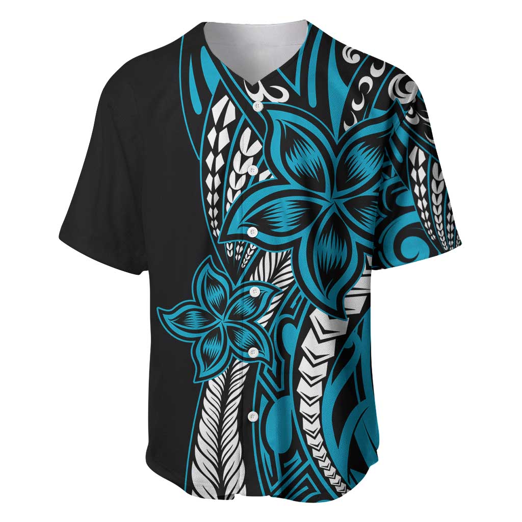 Polynesian Plumeria Floral Tattoo Pattern Baseball Jersey Blue Style LT9 Blue - Polynesian Pride