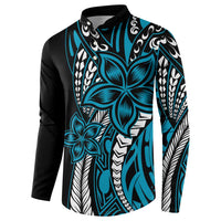 Polynesian Plumeria Floral Tattoo Pattern Button Sweatshirt Bllue Style