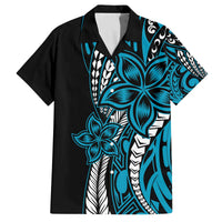 Polynesian Plumeria Floral Tattoo Pattern Family Matching Off The Shoulder Long Sleeve Dress and Hawaiian Shirt Blue Style LT9 Dad's Shirt - Short Sleeve Blue - Polynesian Pride