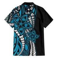 Polynesian Plumeria Floral Tattoo Pattern Family Matching Off The Shoulder Long Sleeve Dress and Hawaiian Shirt Blue Style LT9 - Polynesian Pride