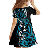 Polynesian Plumeria Floral Tattoo Pattern Family Matching Off Shoulder Short Dress and Hawaiian Shirt Bllue Style