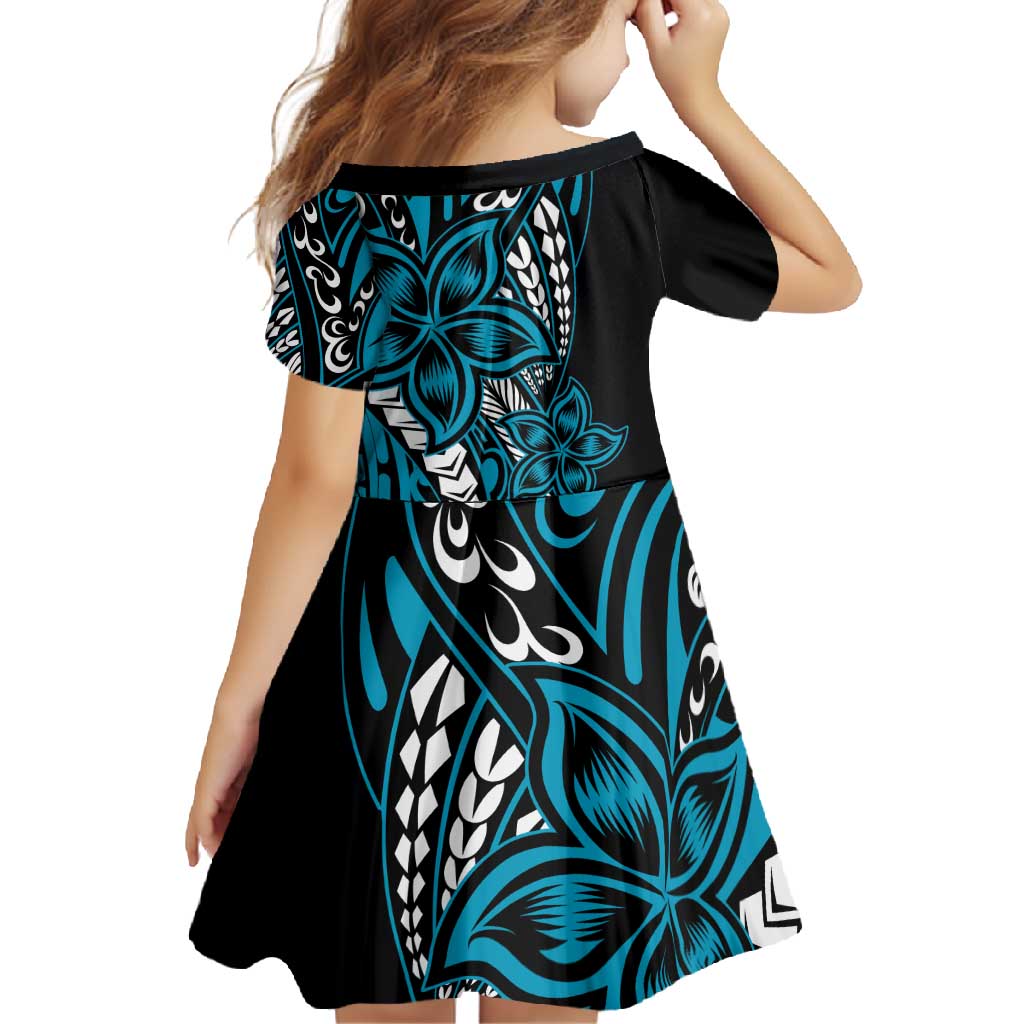 Polynesian Plumeria Floral Tattoo Pattern Family Matching Short Sleeve Bodycon Dress and Hawaiian Shirt Blue Style LT9 - Polynesian Pride