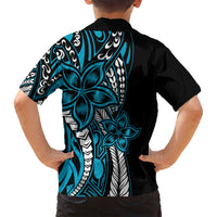 Polynesian Plumeria Floral Tattoo Pattern Family Matching Tank Maxi Dress and Hawaiian Shirt Bllue Style