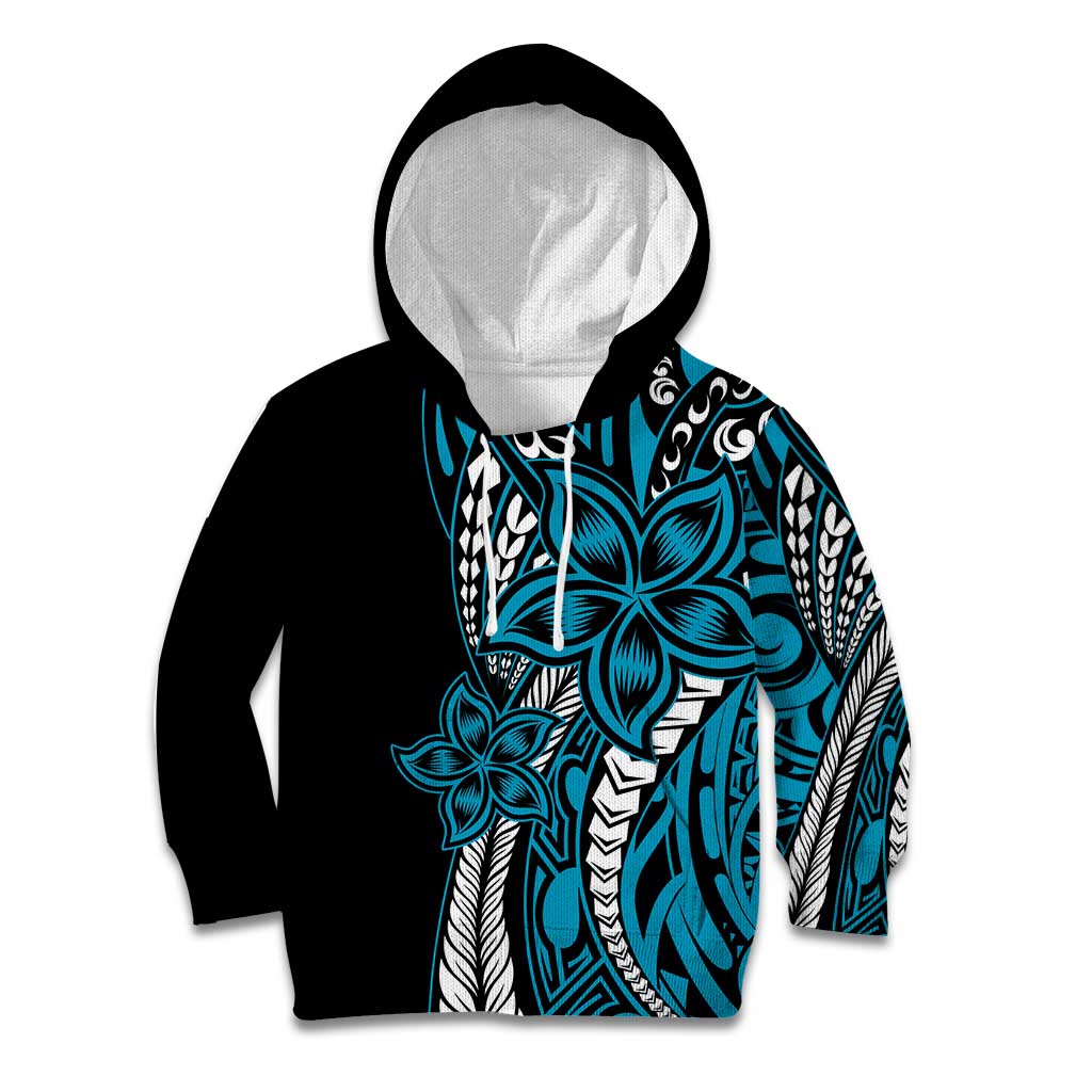 Polynesian Plumeria Floral Tattoo Pattern Kid Hoodie Blue Style LT9 Hoodie Blue - Polynesian Pride