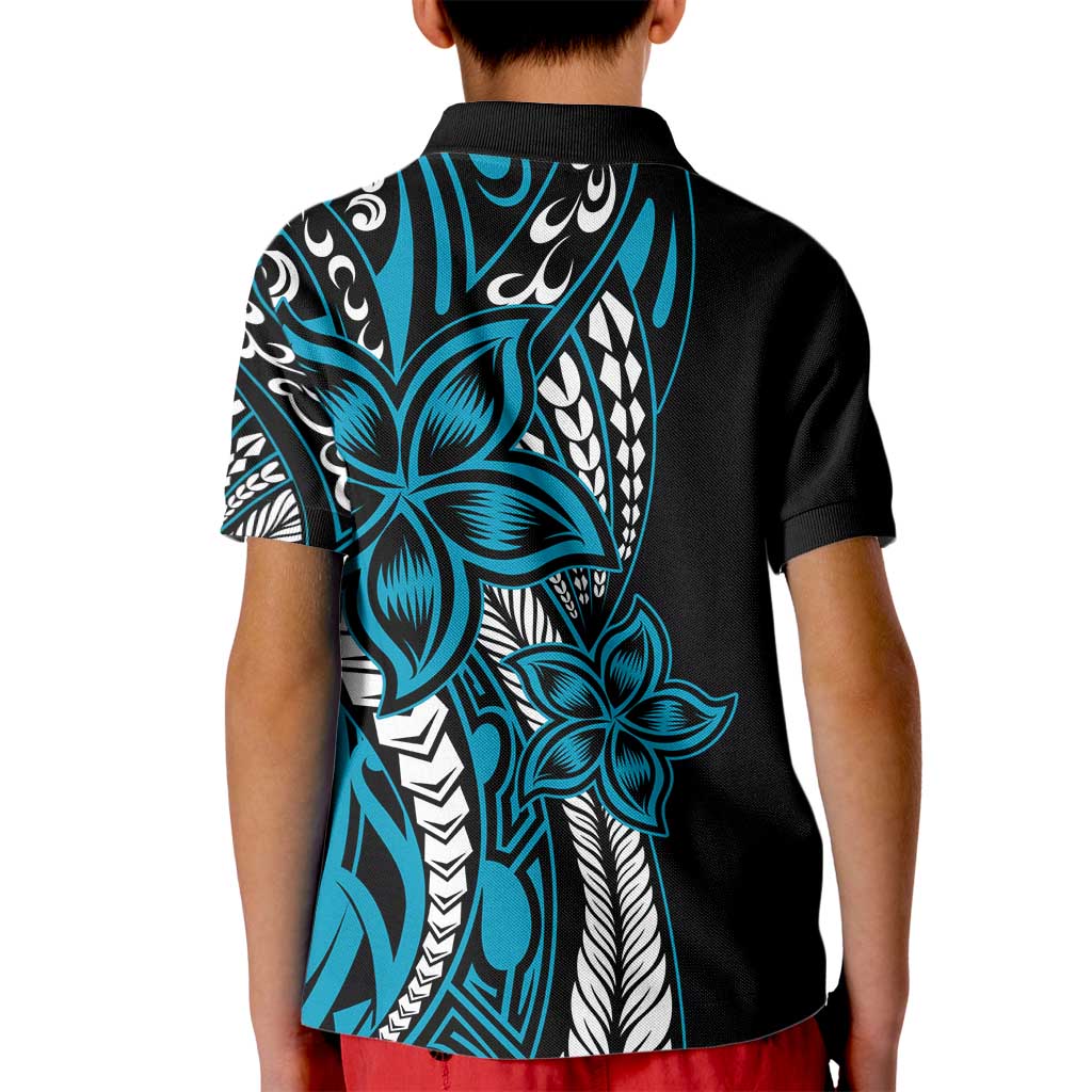 Polynesian Plumeria Floral Tattoo Pattern Kid Polo Shirt Bllue Style