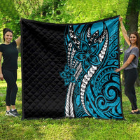 Polynesian Plumeria Floral Tattoo Pattern Quilt Blue Style LT9 - Polynesian Pride