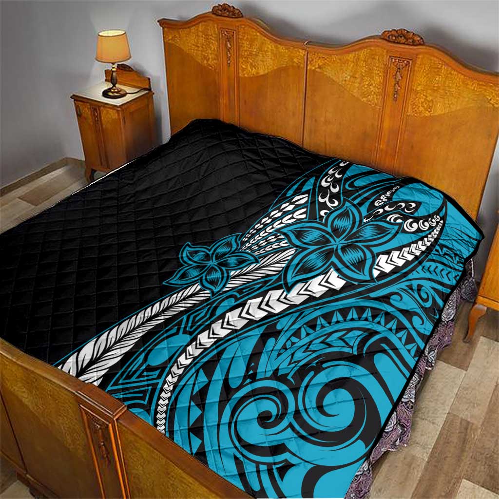 Polynesian Plumeria Floral Tattoo Pattern Quilt Blue Style LT9 - Polynesian Pride
