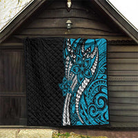 Polynesian Plumeria Floral Tattoo Pattern Quilt Blue Style LT9 - Polynesian Pride