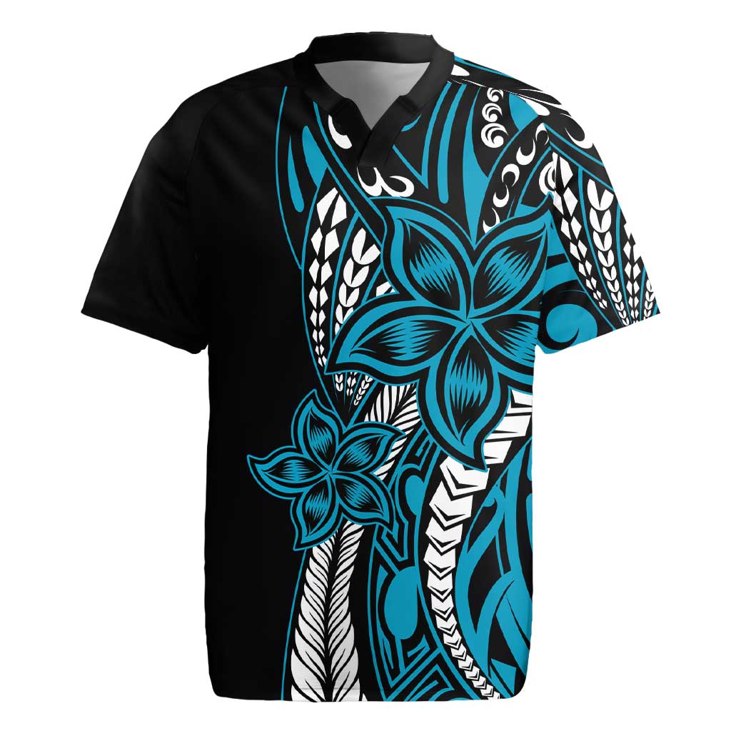Polynesian Plumeria Floral Tattoo Pattern Rugby Jersey Blue Style LT9 Blue - Polynesian Pride