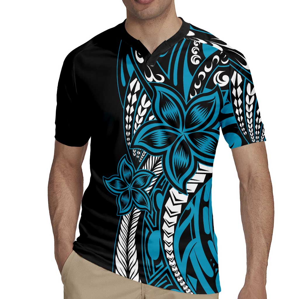 Polynesian Plumeria Floral Tattoo Pattern Rugby Jersey Bllue Style