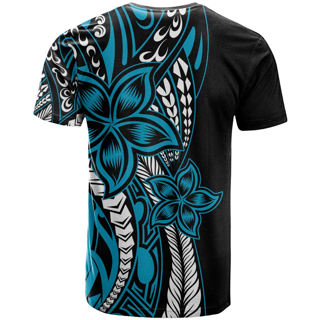 Polynesian Plumeria Floral Tattoo Pattern T Shirt Bllue Style