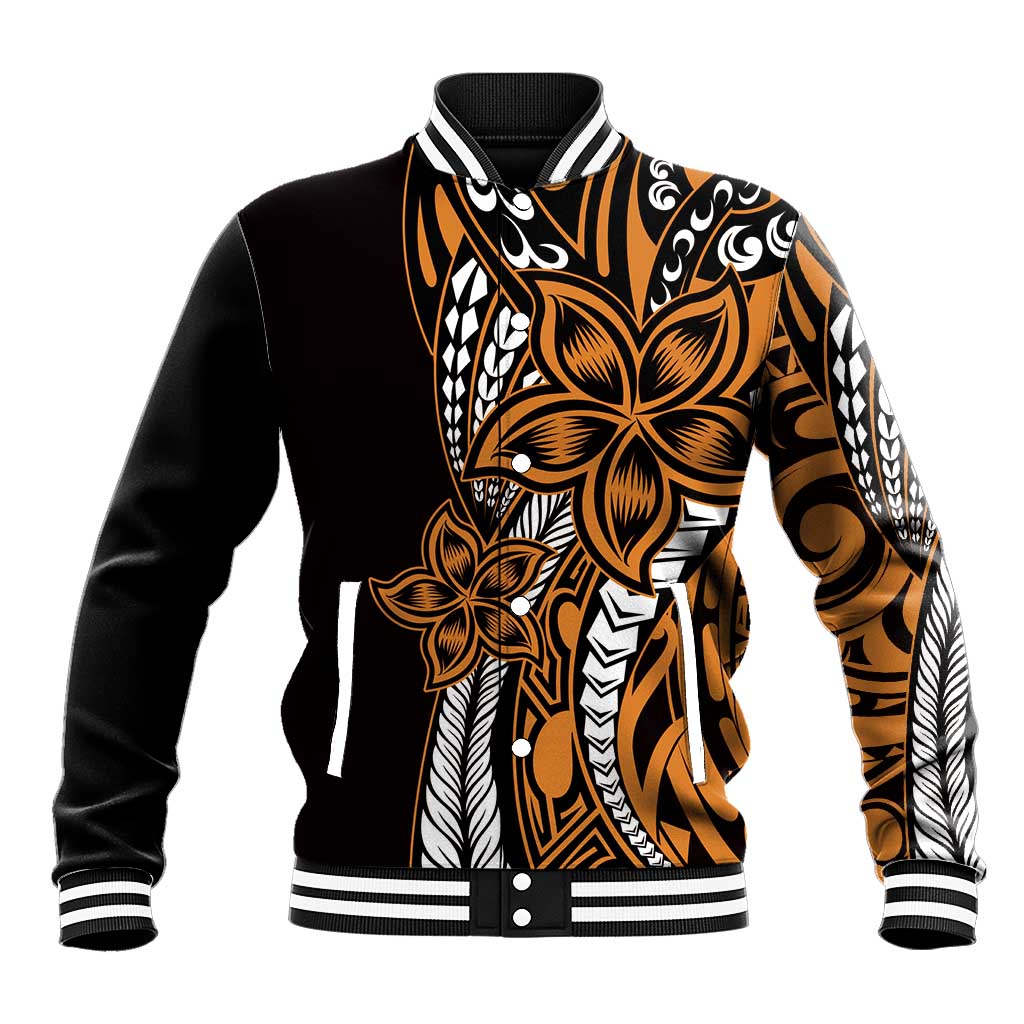 Polynesian Plumeria Floral Tattoo Pattern Baseball Jacket Gold Style LT9 Unisex Gold - Polynesian Pride