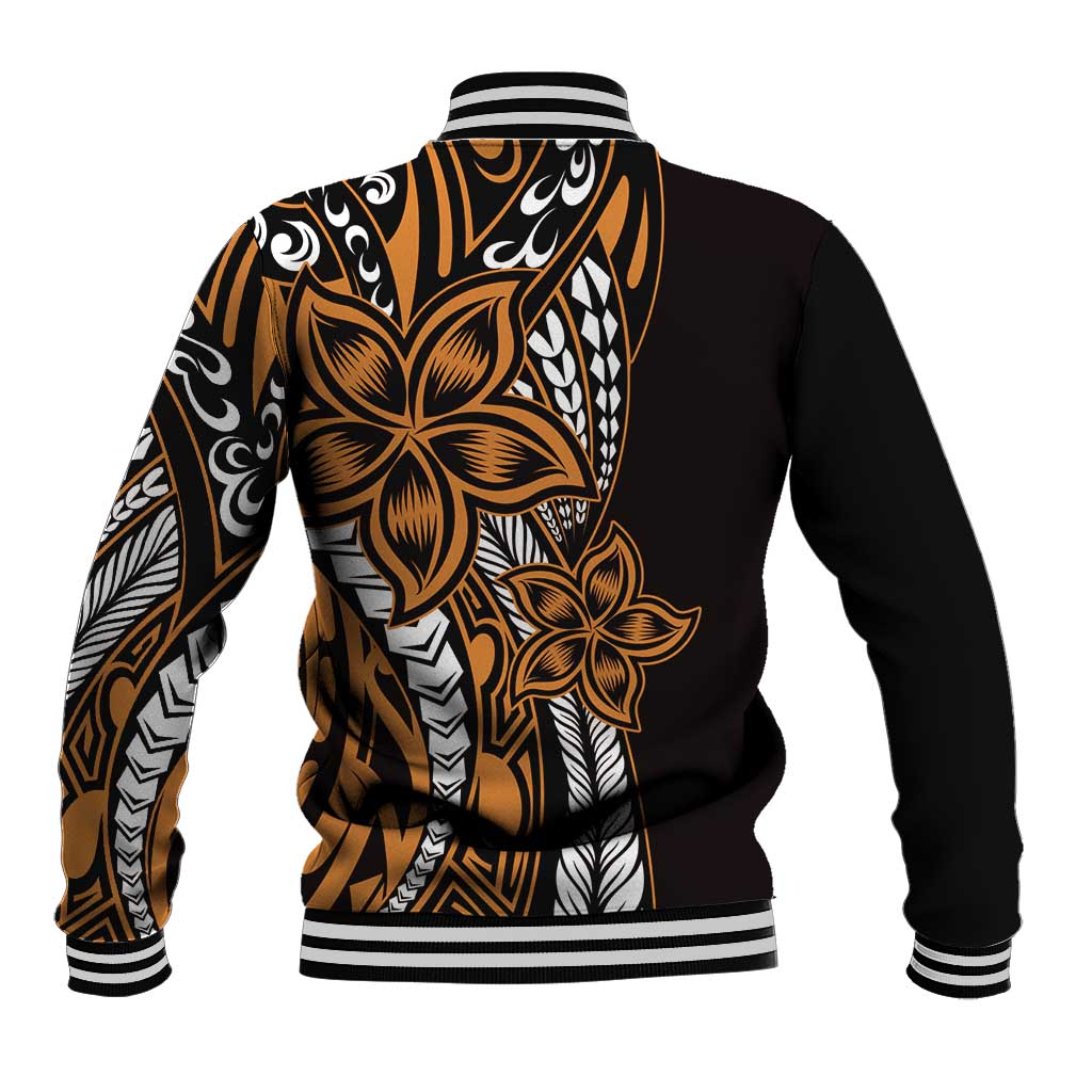 Polynesian Plumeria Floral Tattoo Pattern Baseball Jacket Gold Style
