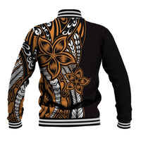 Polynesian Plumeria Floral Tattoo Pattern Baseball Jacket Gold Style