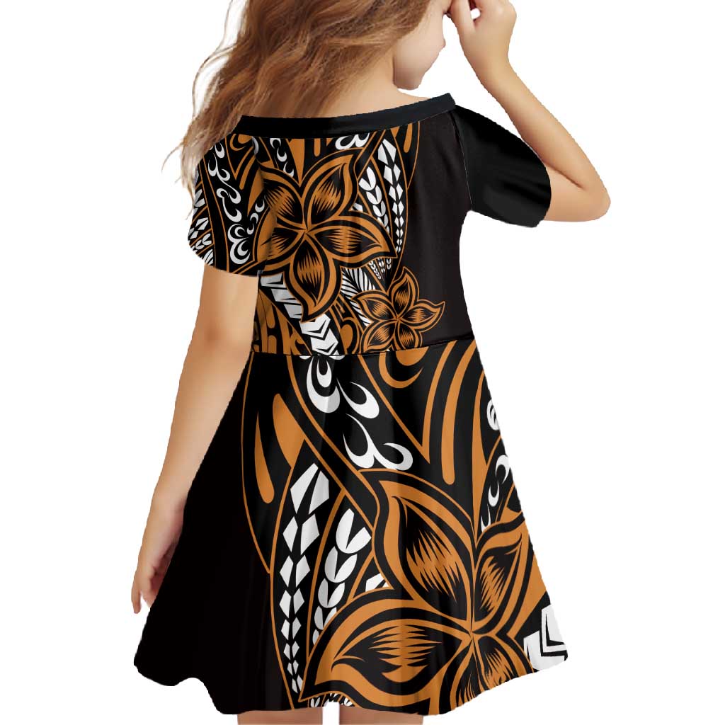 Polynesian Plumeria Floral Tattoo Pattern Family Matching Long Sleeve Bodycon Dress and Hawaiian Shirt Gold Style LT9 - Polynesian Pride