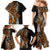 Polynesian Plumeria Floral Tattoo Pattern Family Matching Mermaid Dress and Hawaiian Shirt Gold Style