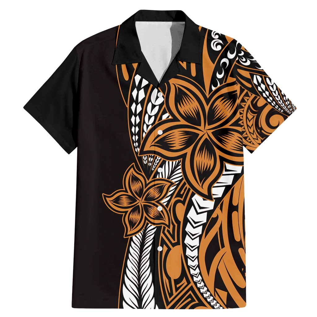 Polynesian Plumeria Floral Tattoo Pattern Family Matching Mermaid Dress and Hawaiian Shirt Gold Style LT9 Dad's Shirt - Short Sleeve Gold - Polynesian Pride