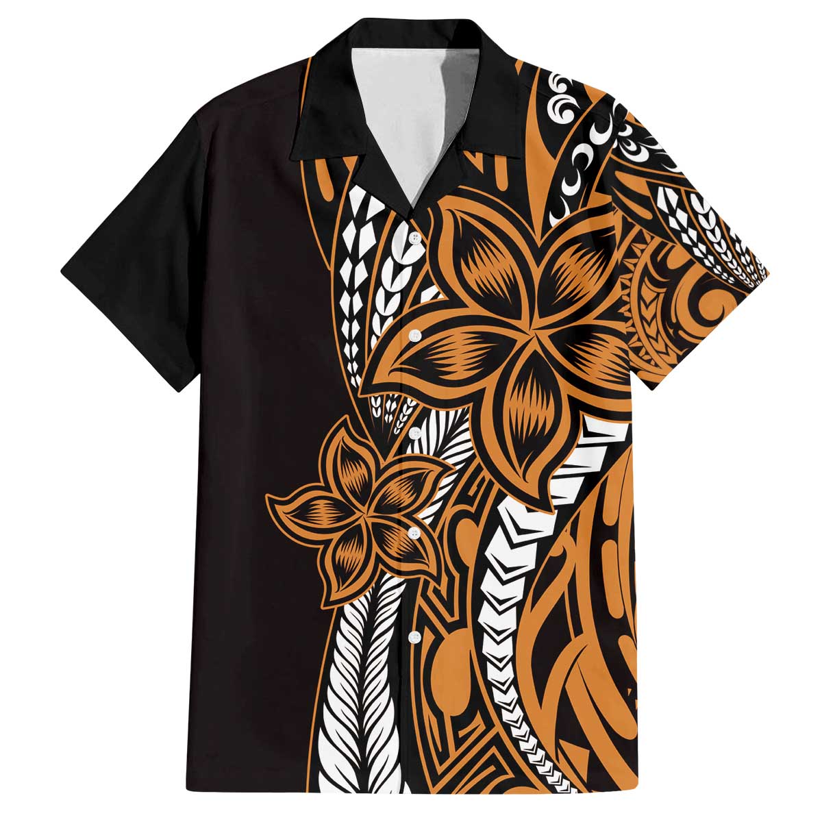 Polynesian Plumeria Floral Tattoo Pattern Family Matching Off Shoulder Short Dress and Hawaiian Shirt Gold Style LT9 Dad's Shirt - Short Sleeve Gold - Polynesian Pride