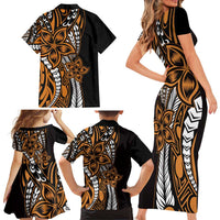 Polynesian Plumeria Floral Tattoo Pattern Family Matching Short Sleeve Bodycon Dress and Hawaiian Shirt Gold Style LT9 - Polynesian Pride