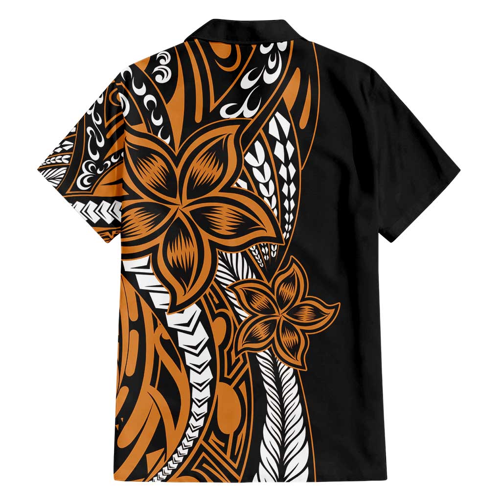 Polynesian Plumeria Floral Tattoo Pattern Family Matching Short Sleeve Bodycon Dress and Hawaiian Shirt Gold Style LT9 - Polynesian Pride