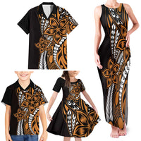 Polynesian Plumeria Floral Tattoo Pattern Family Matching Tank Maxi Dress and Hawaiian Shirt Gold Style LT9 - Polynesian Pride