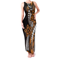 Polynesian Plumeria Floral Tattoo Pattern Family Matching Tank Maxi Dress and Hawaiian Shirt Gold Style LT9 Mom's Dress Gold - Polynesian Pride