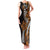 Polynesian Plumeria Floral Tattoo Pattern Family Matching Tank Maxi Dress and Hawaiian Shirt Gold Style