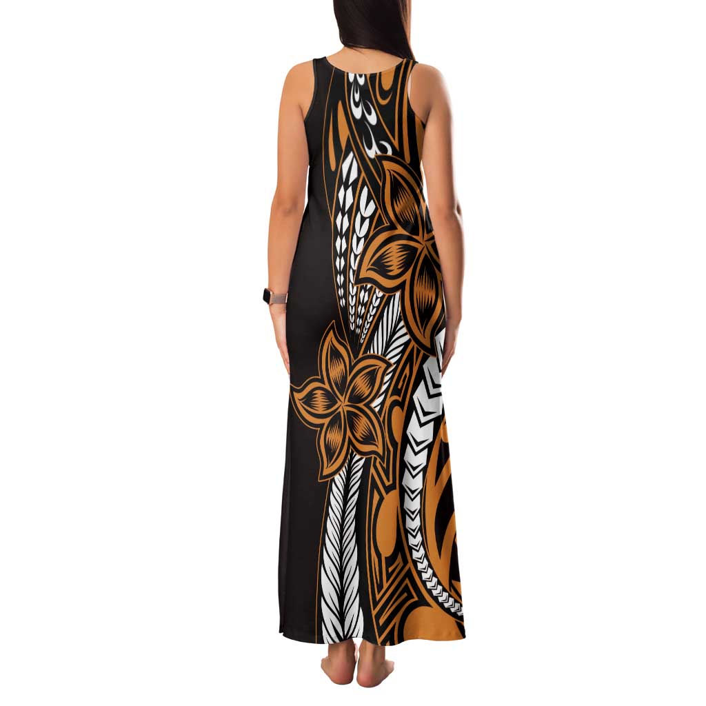 Polynesian Plumeria Floral Tattoo Pattern Family Matching Tank Maxi Dress and Hawaiian Shirt Gold Style LT9 - Polynesian Pride