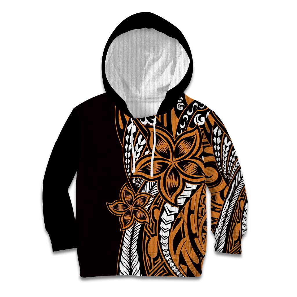 Polynesian Plumeria Floral Tattoo Pattern Kid Hoodie Gold Style LT9 Hoodie Gold - Polynesian Pride