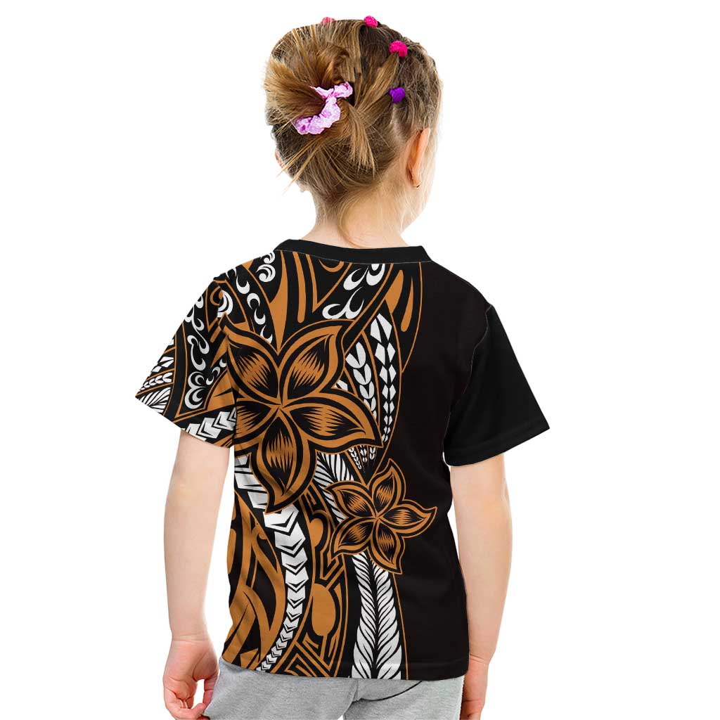 Polynesian Plumeria Floral Tattoo Pattern Kid T Shirt Gold Style