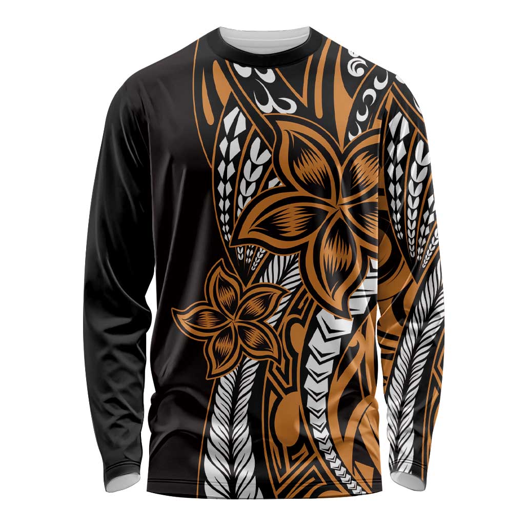 Polynesian Plumeria Floral Tattoo Pattern Long Sleeve Shirt Gold Style LT9 Unisex Gold - Polynesian Pride