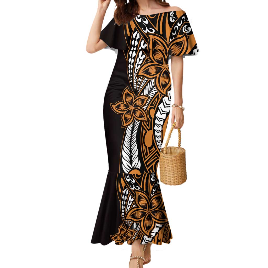 Polynesian Plumeria Floral Tattoo Pattern Mermaid Dress Gold Style LT9 Women Gold - Polynesian Pride