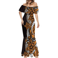 Polynesian Plumeria Floral Tattoo Pattern Mermaid Dress Gold Style LT9 - Polynesian Pride