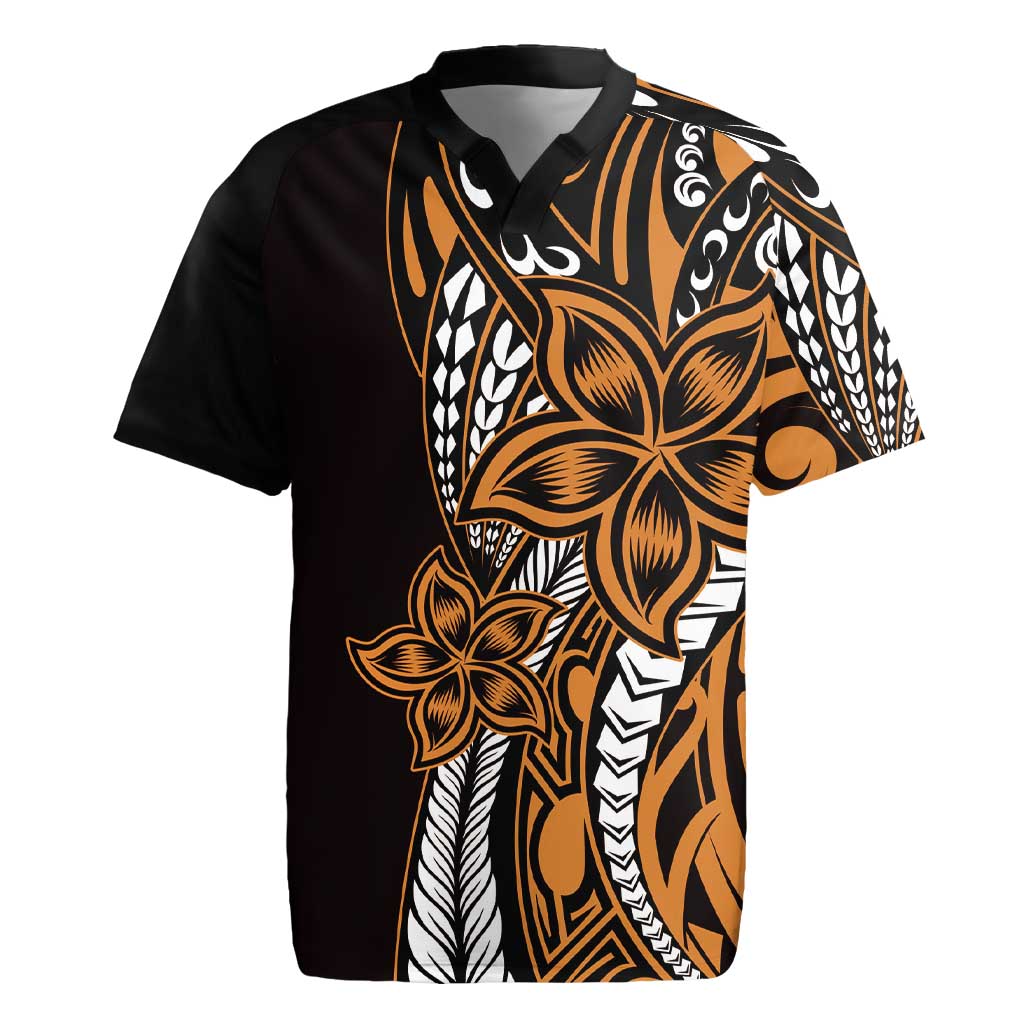 Polynesian Plumeria Floral Tattoo Pattern Rugby Jersey Gold Style LT9 Gold - Polynesian Pride