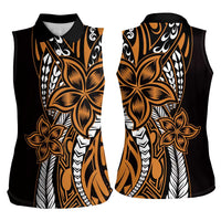 Polynesian Plumeria Floral Tattoo Pattern Women Sleeveless Polo Shirt Gold Style