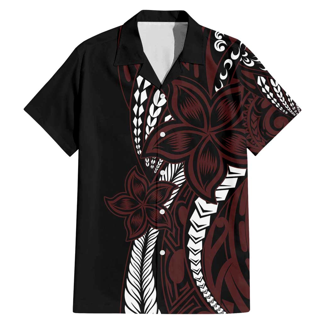 Polynesian Plumeria Floral Tattoo Pattern Family Matching Mermaid Dress and Hawaiian Shirt Oxblood Style LT9 Dad's Shirt - Short Sleeve Oxblood - Polynesian Pride