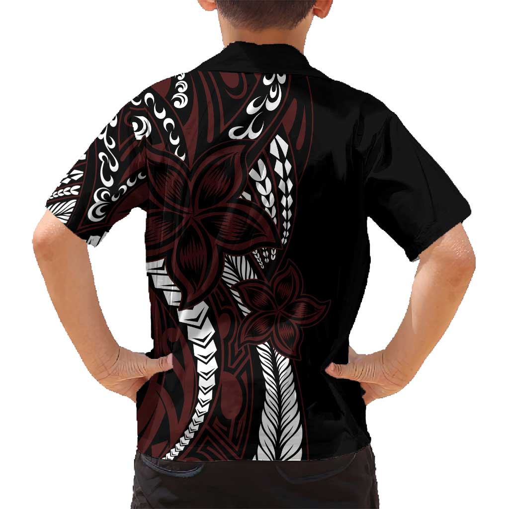 Polynesian Plumeria Floral Tattoo Pattern Family Matching Off Shoulder Maxi Dress and Hawaiian Shirt Oxblood Style LT9 - Polynesian Pride