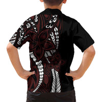 Polynesian Plumeria Floral Tattoo Pattern Family Matching Off Shoulder Maxi Dress and Hawaiian Shirt Oxblood Style LT9 - Polynesian Pride